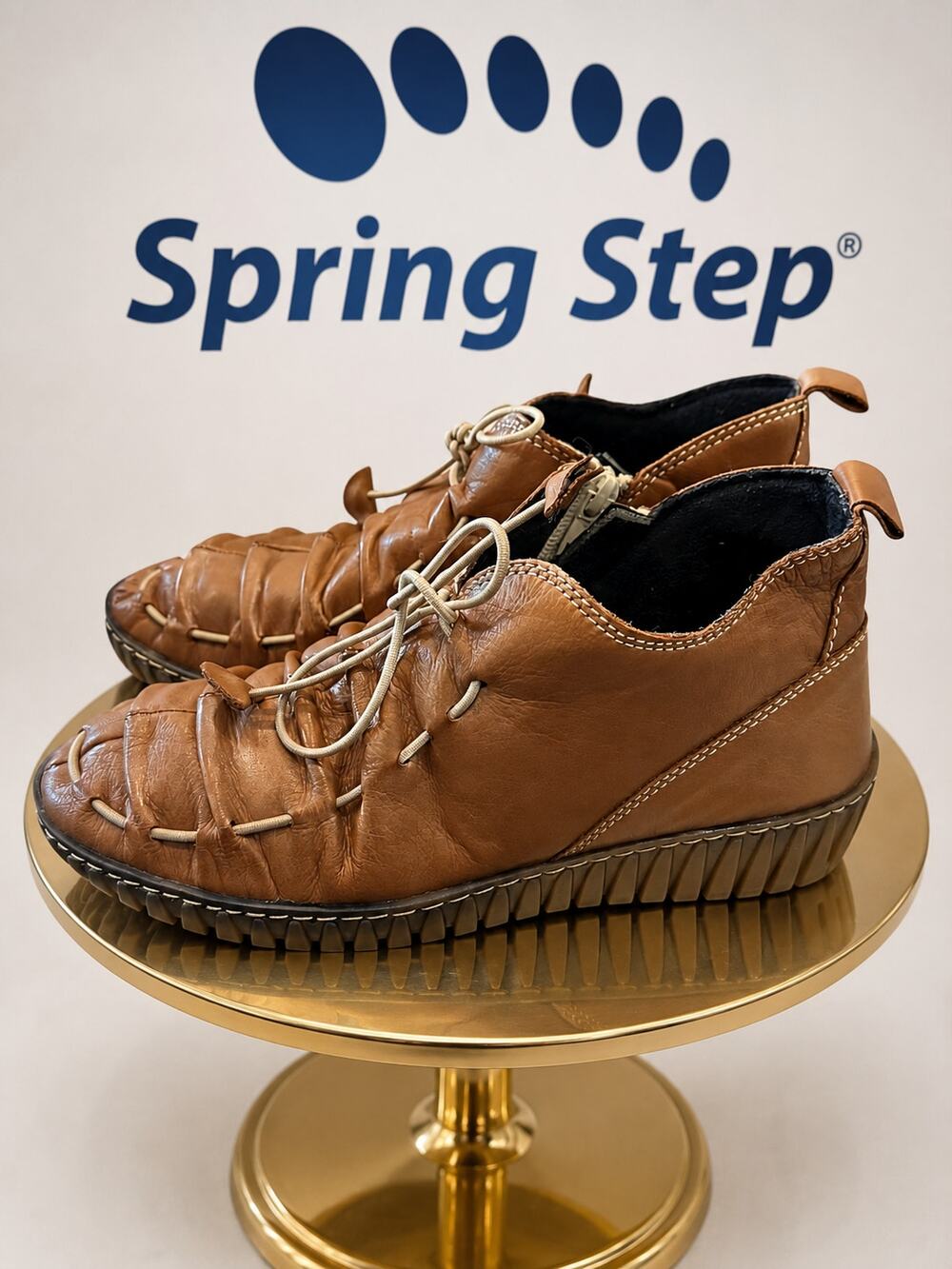 Spring Step Leather Ruched Lace Up Shoes Brown EU 37 US 6.5–7